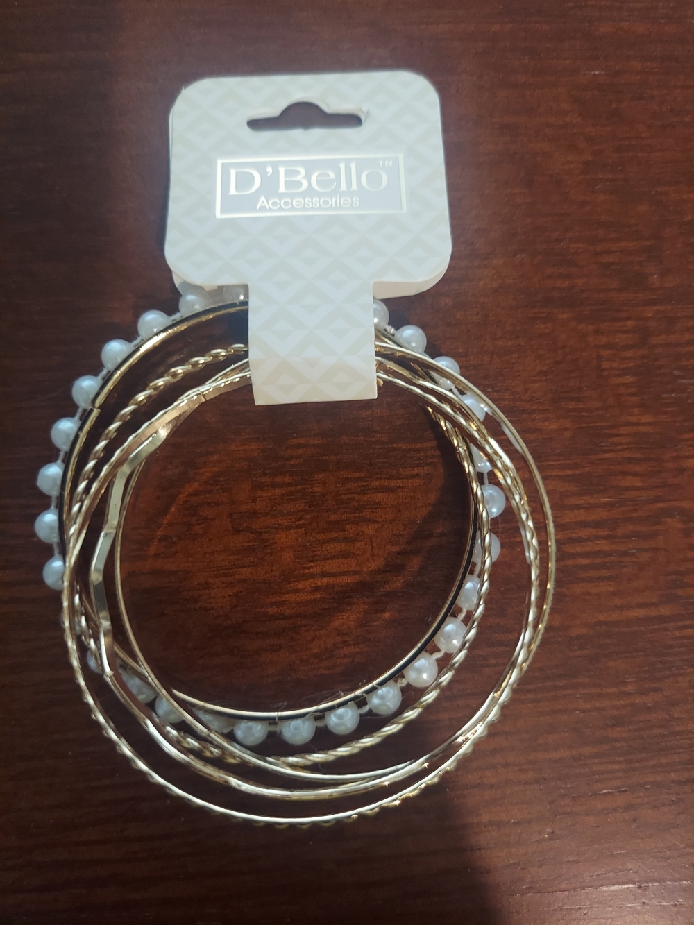 D'Bello Gold Pearl Multi-Stack Bangle Set NWT